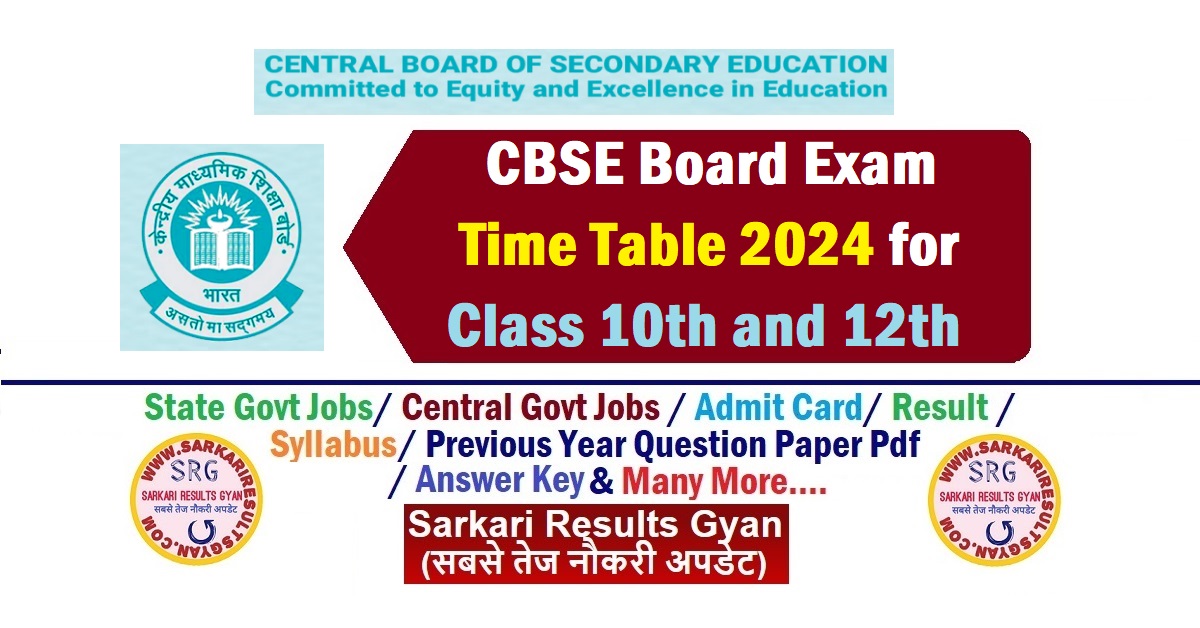 CBSE Board Time Table 2024 for 10th and 12th Class